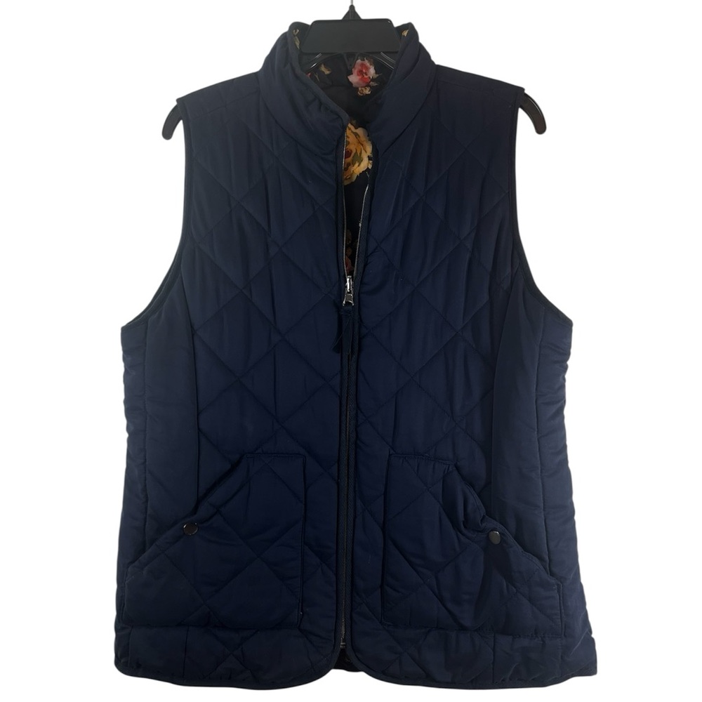 Navy and Rose Quilted Women's Reversible Vest Size S/M